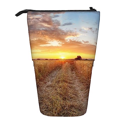 SJOAOAA Golden Wheat Field Printed Pencil Case Stand Up Pencil Pouch Telescopic Pencil Holder Case Stationery Organizer Makeup Bag with Zipper Closure, goldfarben, Einheitsgröße, Stehendes von SJOAOAA