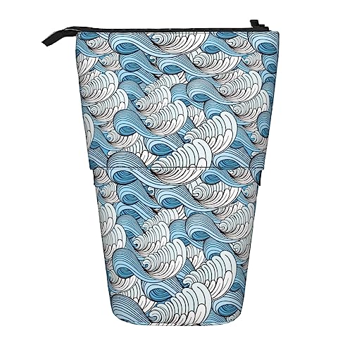 SJOAOAA Graphic Texture of The Waves Pencil Case Telescopic Stationery Pen Pouch Stand Up Pencil Pouch Pencil Cup with Zipper Pencil Bag, Schwarz , Einheitsgröße, Stehendes Federmäppchen von SJOAOAA