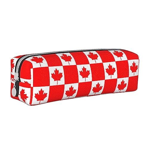 SJOAOAA Happy Canada Federmäppchen mit Reißverschluss, Leder, Stifteetui, Organizer, Kosmetik, Make-up-Tasche, Aufbewahrungstasche, weiß, Einheitsgröße, Federmäppchen aus Leder von SJOAOAA