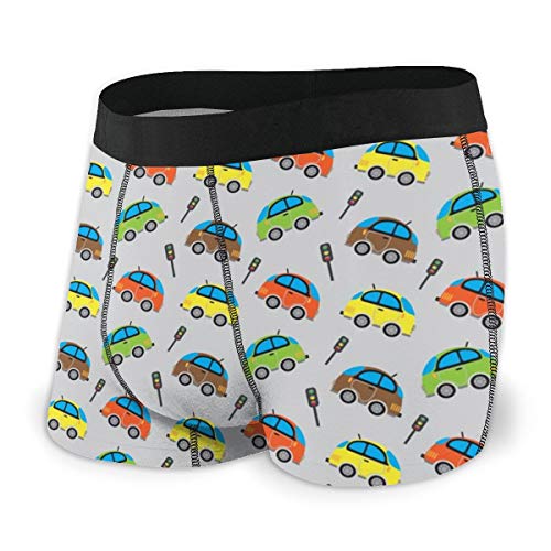 SJOAOAA Herren-Boxershorts mit niedlichem Auto-Muster und Ampeln, bedruckte Unterwäsche, Stretch-Boxershorts mit Tasche, Schwarz , L von SJOAOAA