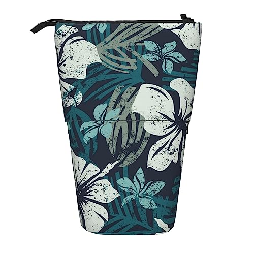 SJOAOAA Hibiskus Blumen Muster gedruckt Bleistift Fall Stand Up Bleistift Tasche Teleskop Bleistift Halter Fall Schreibwaren Organizer Make-up Tasche mit Reißverschluss, Schwarz , Einheitsgröße, von SJOAOAA