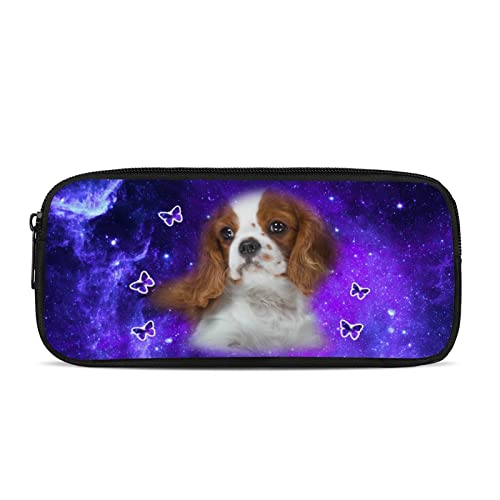 SJOAOAA Hunde-Federmäppchen für Kinder, Cavalier King Charles Spaniel, Hunde, Schulbedarf, langlebige Aufbewahrungstasche, Tier, Welpen, Jungen, Mädchen, Stifteetui, Galaxie, Welpe, Violett, von SJOAOAA