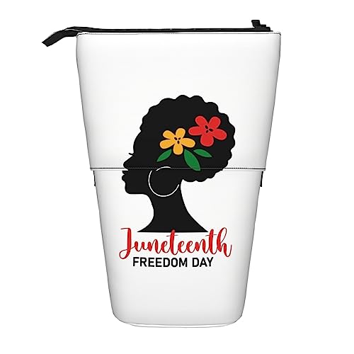 SJOAOAA Juneteenth Freedom Day African American Standing Pencil Case, Cute Pencil Pouch Large Capacity Pen Case Portable Pencil Bag for Women Men, Schwarz , Einheitsgröße, Stehendes Federmäppchen von SJOAOAA