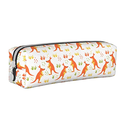 SJOAOAA Känguru-Tiermuster Federmäppchen Halter Beutel mit Reißverschluss Leder Stift Bleistift Taschen Box Organizer Kosmetik Make-up Tasche Aufbewahrungstasche, weiß, Einheitsgröße, Federmäppchen von SJOAOAA