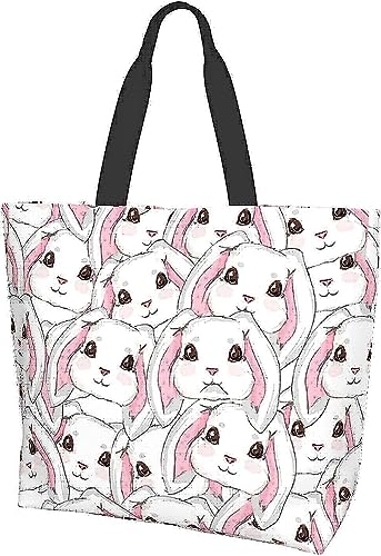 SJOAOAA Kaninchen Canvas Tote Bag Casual Reusable Large Grocery Bags Women Shoulder Handbag for Shopping Work Travel Beach, Niedliches Kaninchen 8, Einheitsgröße von SJOAOAA