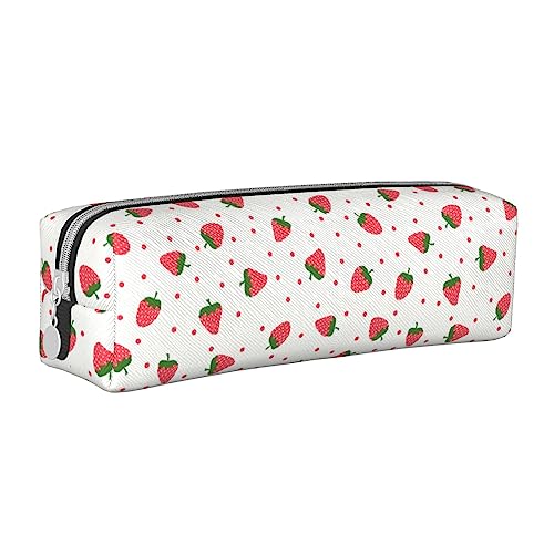 SJOAOAA Kawaii Federmäppchen mit Erdbeer-Aufdruck, mit Reißverschluss, Leder, Stifteetui, Organizer, Kosmetik, Make-up-Tasche, Aufbewahrungstasche, weiß, Einheitsgröße, Federmäppchen aus Leder von SJOAOAA