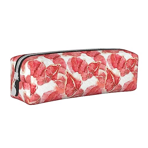 SJOAOAA Köstliches Steak-Muster Bleistift Fall Halter Beutel mit Reißverschluss Leder Stift Bleistift Taschen Box Organizer Kosmetik Make-up Tasche Aufbewahrungstasche, weiß, Einheitsgröße, von SJOAOAA