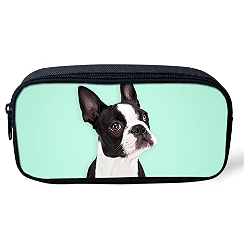 SJOAOAA Lustiges Federmäppchen mit Boston-Terrier-Aufdruck, tragbare Reißverschlusstasche für Damen und Mädchen, Make-up-Tasche, große Kapazität, Stifttasche, Münzbörse für Kinder, Studenten, Hund, von SJOAOAA