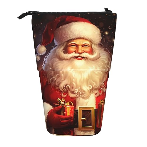 SJOAOAA Merry Christmas Santa Claus Printed Pencil Case Stand Up Pencil Pouch Telescopic Pencil Holder Case Stationery Organizer Makeup Bag with Zipper Closure, Frohe Weihnachten Weihnachtsmann, von SJOAOAA