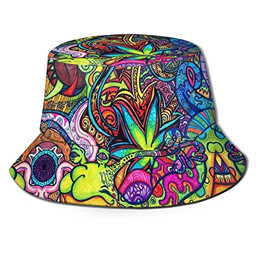 SJOAOAA Modische Psychedelische Pilz Eimer Hut SunRainbow Trippy Bucket Hat Damen Herren, siehe abbildung, One size von SJOAOAA