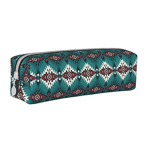 SJOAOAA Native American Indian Aztec Navajo Pencil Case Pouch Pen Holder Leather Pencil Bags Box Organizer Zipper Cosmetic Makeup Storage Bag, weiß, Einheitsgröße, Federmäppchen aus Leder von SJOAOAA