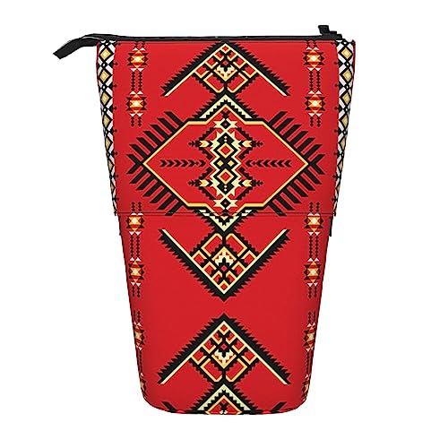 SJOAOAA Native American Pattern Standing Pencil Case, Cute Pencil Pouch Large Capacity Pen Case Portable Pencil Bag for Women Men, Schwarz , Einheitsgröße, Stehendes Federmäppchen von SJOAOAA