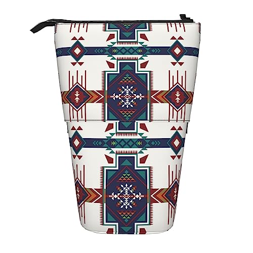 SJOAOAA Native American Pattern Standing Pencil Case, Cute Pencil Pouch Large Capacity Pen Case Portable Pencil Bag for Women Men, Schwarz , Einheitsgröße, Stehendes Federmäppchen von SJOAOAA