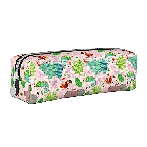 SJOAOAA Nette Cartoon Nilpferd Muster Bleistift Fall Halter Beutel mit Reißverschluss Leder Stift Bleistift Taschen Box Organizer Kosmetik Make-up Tasche Aufbewahrungstasche, weiß, Einheitsgröße, von SJOAOAA