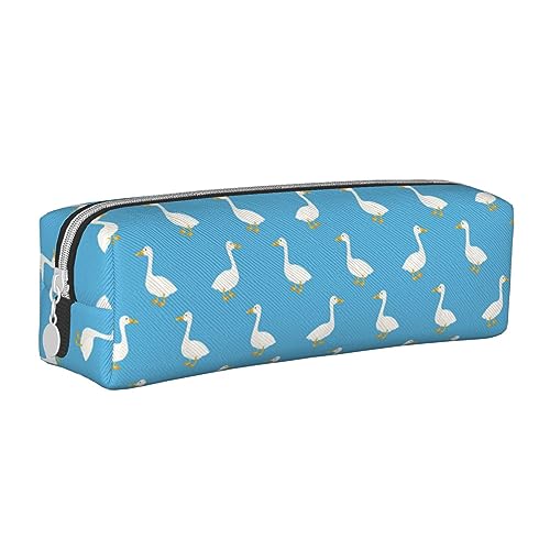 SJOAOAA Nette Gänse Blau Bleistift Fall Beutel Stift Halter Leder Bleistift Taschen Box Organizer Reißverschluss Kosmetik Make-up Aufbewahrungstasche, Siehe Abbildung, Einheitsgröße, Federmäppchen aus von SJOAOAA