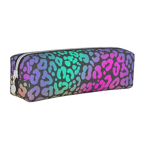 SJOAOAA Nette Neon Bunte Leopard Gepard Print Bleistift Fall Pouch Stift Halter Leder Bleistift Taschen Box Organizer Reißverschluss Kosmetik Make-up Aufbewahrungstasche, weiß, Einheitsgröße, von SJOAOAA