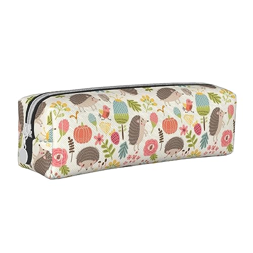 SJOAOAA Nette Wald Igel Muster Bleistift Fall Beutel Stift Halter Leder Bleistift Taschen Box Organizer Reißverschluss Kosmetik Make-up Aufbewahrungstasche, weiß, Einheitsgröße, Federmäppchen aus von SJOAOAA