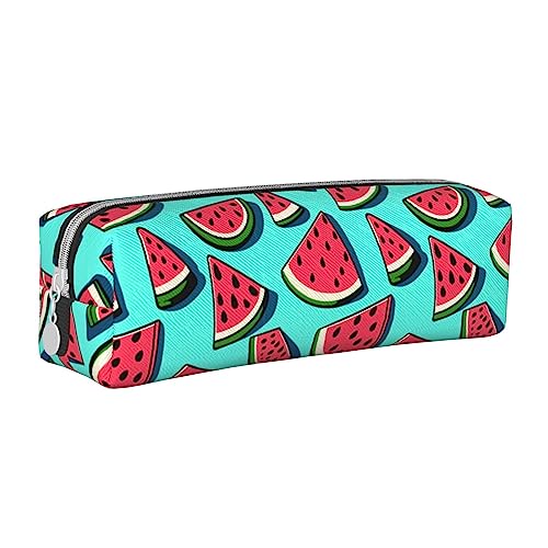 SJOAOAA Nette Wassermelone Muster Bleistift Fall Halter Beutel mit Reißverschluss Leder Stift Bleistift Taschen Box Organizer Kosmetik Make-up Tasche Aufbewahrungstasche, weiß, Einheitsgröße, von SJOAOAA