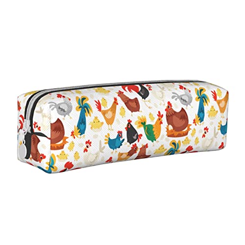 SJOAOAA Nette bunte Huhn Druck Bleistift Fall Halter Beutel mit Reißverschluss Leder Stift Bleistift Taschen Box Organizer Kosmetik Make-up Tasche Aufbewahrungstasche, weiß, Einheitsgröße, von SJOAOAA