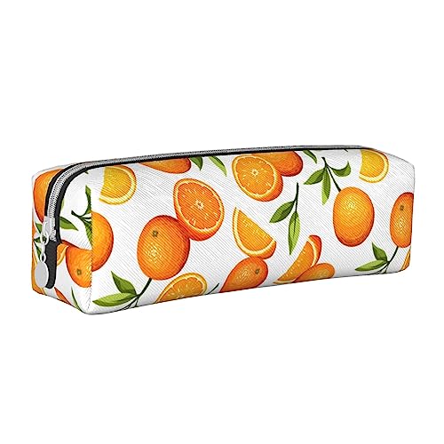 SJOAOAA Nette orange Obst Muster Bleistift Fall Halter Beutel mit Reißverschluss Leder Stift Bleistift Taschen Box Organizer Kosmetik Make-up Tasche Aufbewahrungstasche, weiß, Einheitsgröße, von SJOAOAA