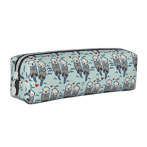 SJOAOAA Niedliche schöne Otter im Meer Federmäppchen Halter Beutel mit Reißverschluss Leder Stift Bleistift Taschen Box Organizer Kosmetik Make-up Tasche Aufbewahrungstasche, weiß, Einheitsgröße, von SJOAOAA