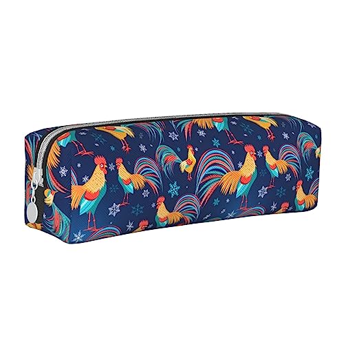 SJOAOAA Niedliches Huhn und Schneeflocken Federmäppchen Halter Beutel mit Reißverschluss Leder Stift Bleistift Taschen Box Organizer Kosmetik Make-up Tasche Aufbewahrungstasche, weiß, Einheitsgröße, von SJOAOAA