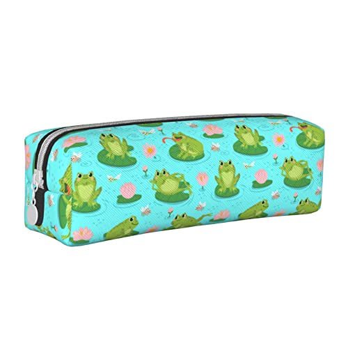 SJOAOAA Niedliches Tier-Frosch-Muster Federmäppchen Halter Beutel mit Reißverschluss Leder Stift Bleistift Taschen Box Organizer Kosmetik Make-up Tasche Aufbewahrungstasche, weiß, Einheitsgröße, von SJOAOAA