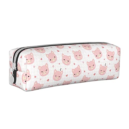 SJOAOAA Niedliches Tier-Schweine-Muster Federmäppchen Halter Beutel mit Reißverschluss Leder Stift Bleistift Taschen Box Organizer Kosmetik Make-up Tasche Aufbewahrungstasche, weiß, Einheitsgröße, von SJOAOAA