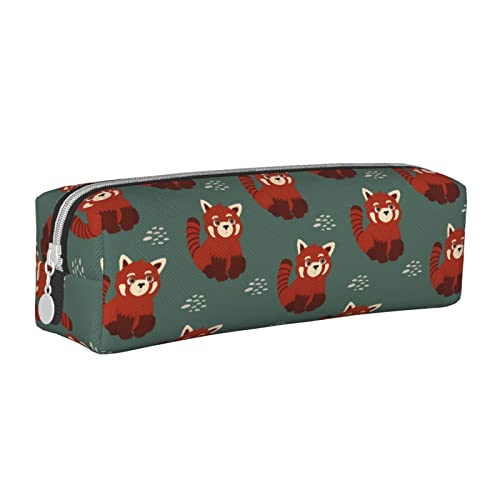 SJOAOAA Niedliches rotes Panda-Muster Federmäppchen Halter Beutel mit Reißverschluss Leder Stift Bleistift Taschen Box Organizer Kosmetik Make-up Tasche Aufbewahrungstasche, weiß, Einheitsgröße, von SJOAOAA