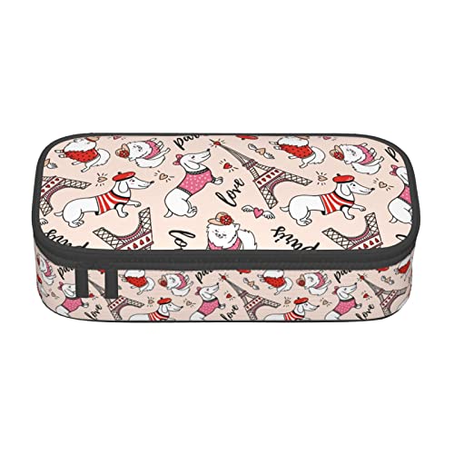 SJOAOAA Paris Dog Special Pencil Case for Girls Boys, Big Capacity Pencil Case Large Pencil Pouch, Students Stationery Pen Bag Pencil Bags, siehe abbildung, Einheitsgröße, Taschen-Organizer von SJOAOAA