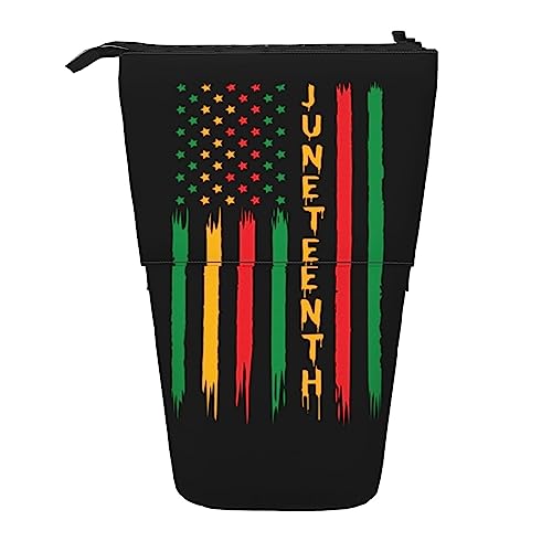 SJOAOAA Pride African American Juneteenth Independence Day Freedom Standing Pencil Case, Cute Pencil Pouch Large Capacity Pen Case Portable Pencil Bag for Women Men, Schwarz , Einheitsgröße, Stehendes von SJOAOAA