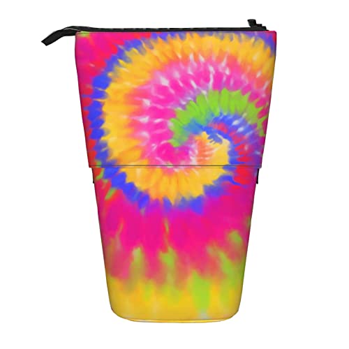 SJOAOAA Psychedelic Tie Dye Standing Pencil Case, Cute Pencil Pouch Large Capacity Pen Case Portable Pencil Bag for Women Men, Schwarz , Einheitsgröße, Stehendes Federmäppchen von SJOAOAA