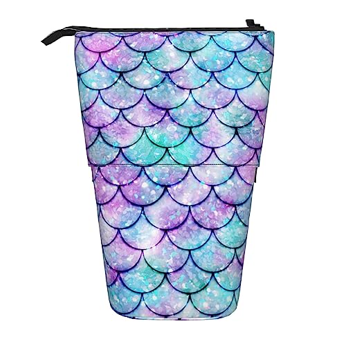 SJOAOAA Rainbow Mermaid Scale Standing Pencil Case, Cute Pencil Pouch Large Capacity Pen Case Portable Pencil Bag for Women Men, Schwarz , Einheitsgröße, Stehendes Federmäppchen von SJOAOAA