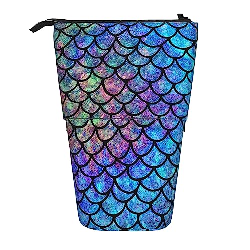 SJOAOAA Rainbow Mermaid Scale Standing Pencil Case, Cute Pencil Pouch Large Capacity Pen Case Portable Pencil Bag for Women Men, Schwarz , Einheitsgröße, Stehendes Federmäppchen von SJOAOAA