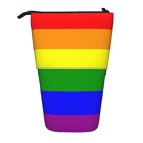 SJOAOAA Rainbow Pride Flag Standing Pencil Case, Cute Pencil Pouch Large Capacity Pen Case Portable Pencil Bag for Women Men, Schwarz , Einheitsgröße, Stehendes Federmäppchen von SJOAOAA