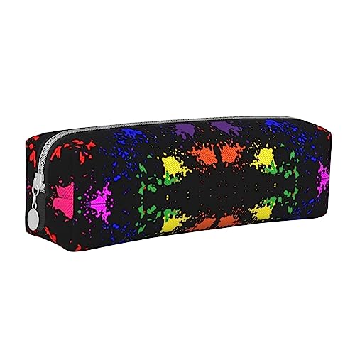 SJOAOAA Rainbow Splatter Neon on Dark Federmäppchen Halter Tasche mit Reißverschluss Leder Stift Bleistift Taschen Box Organizer Kosmetik Make-up Tasche Aufbewahrungstasche, weiß, Einheitsgröße, von SJOAOAA