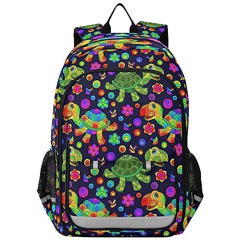 SJOAOAA Rainbow Turtle Sea Tortoise Kinder-Rucksack für Jungen und Mädchen, Grundschulrucksack, Büchertasche mit Brustgurt, 20242854, Siehe Abbildung, One size von SJOAOAA