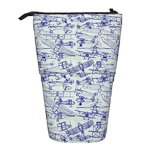 SJOAOAA Retro Alte Flugzeuge Zeichnung Bleistift Fall Teleskop Schreibwaren Stift Tasche Stand Up Bleistift Tasche Bleistift Tasse mit Reißverschluss Bleistift Tasche, Schwarz , Einheitsgröße, Retro von SJOAOAA