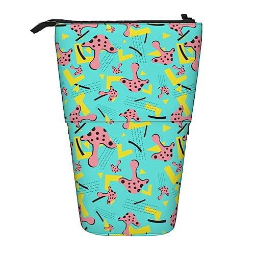 SJOAOAA Retro Memphis mit Pilz Federmäppchen Teleskop Schreibwaren Stift Tasche Stand Up Bleistift Tasche Bleistift Cup mit Reißverschluss Bleistift Tasche, Schwarz , Einheitsgröße, Stehendes von SJOAOAA