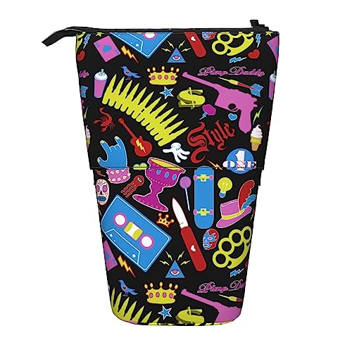 SJOAOAA Retro Neon Icons Federmäppchen Teleskop Schreibwaren Stift Tasche Stehen Bleistift Tasche Bleistift Tasse mit Reißverschluss Bleistift Tasche, Schwarz , Einheitsgröße, Stehendes Federmäppchen von SJOAOAA