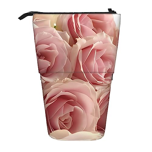 SJOAOAA Roses Flower Pencil Case Stand Up Pencil Pouch Cute Telescopic Pencil Holder Case Makeup Bag for Office, Schwarz , Einheitsgröße, Stehendes Federmäppchen von SJOAOAA