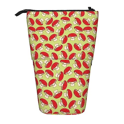 SJOAOAA Rote Cartoon Pilze Bleistift Fall Teleskop Schreibwaren Stift Tasche Stehen Up Bleistift Beutel Bleistift Tasse mit Reißverschluss Bleistift Tasche, Schwarz , Einheitsgröße, Stehendes von SJOAOAA