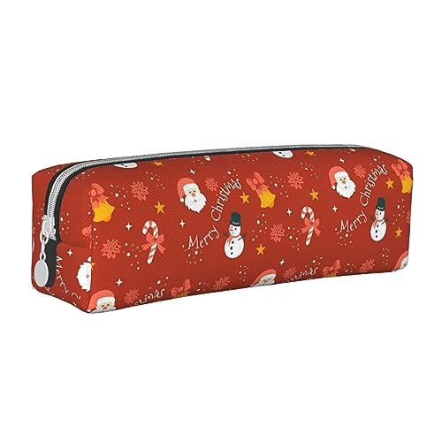 SJOAOAA Rote Frohe Weihnachten Weihnachtsmann Schneemann Druck Bleistift Fall Pouch Stifthalter Leder Bleistift Taschen Box Organizer Reißverschluss Kosmetik Make-up Aufbewahrungstasche, Siehe von SJOAOAA