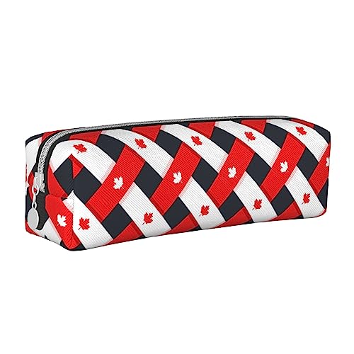 SJOAOAA Roter Ahorn Happy Canada Day 2023 Federmäppchen Halter Beutel mit Reißverschluss Leder Stift Bleistift Taschen Box Organizer Kosmetik Make-up Tasche Aufbewahrungstasche, weiß, Einheitsgröße, von SJOAOAA