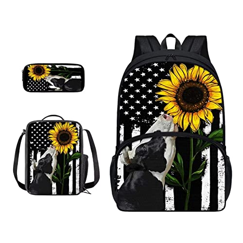 SJOAOAA Rucksack-Büchertaschen-Set mit Lunchtasche, Federmäppchen, 3-in-1, leicht, Reiserucksack, Reiserucksack, Amerikanische Flagge Kuh Su, Einheitsgröße, Taschen-Organizer von SJOAOAA