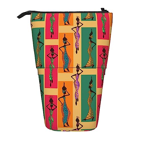 SJOAOAA Schöne afrikanische Frauen Bleistift Fall Teleskop Schreibwaren Stift Tasche Stand Up Bleistift Tasche Bleistift Tasse mit Reißverschluss Bleistift Tasche, Schwarz , Einheitsgröße, Stehendes von SJOAOAA