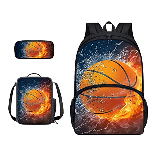 SJOAOAA Schüler-Rucksack mit Lunchtasche für Schule, Büchertaschen, Federmäppchen, Kinder, Schulranzen-Set 3-in-1, Junior-Tasche, Wanderrucksack, Wasser-Feuerkorb, Einheitsgröße, Taschen-Organizer von SJOAOAA