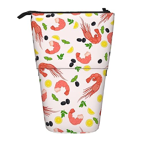 SJOAOAA Shrimp Lemon Food Pattern Standing Pencil Case, Cute Pencil Pouch Large Capacity Pen Case Portable Pencil Bag for Women Men, Schwarz , Einheitsgröße, Stehendes Federmäppchen von SJOAOAA