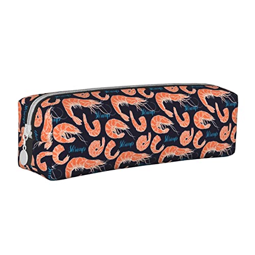 SJOAOAA Shrimp Pattern Sea Food Pencil Case Holder Pouch with Zipper Leather Pen Pencil Bags Box Organizer Cosmetic Makeup Bag Storage Bag, weiß, Einheitsgröße, Federmäppchen aus Leder von SJOAOAA