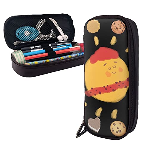 SJOAOAA Sleeping Sun Interessante Biscuits Leder-Federmäppchen, großes Fassungsvermögen, Stiftetasche, Schreibwaren-Organizer mit Reißverschluss, siehe abbildung, Einheitsgröße, Taschen-Organizer von SJOAOAA